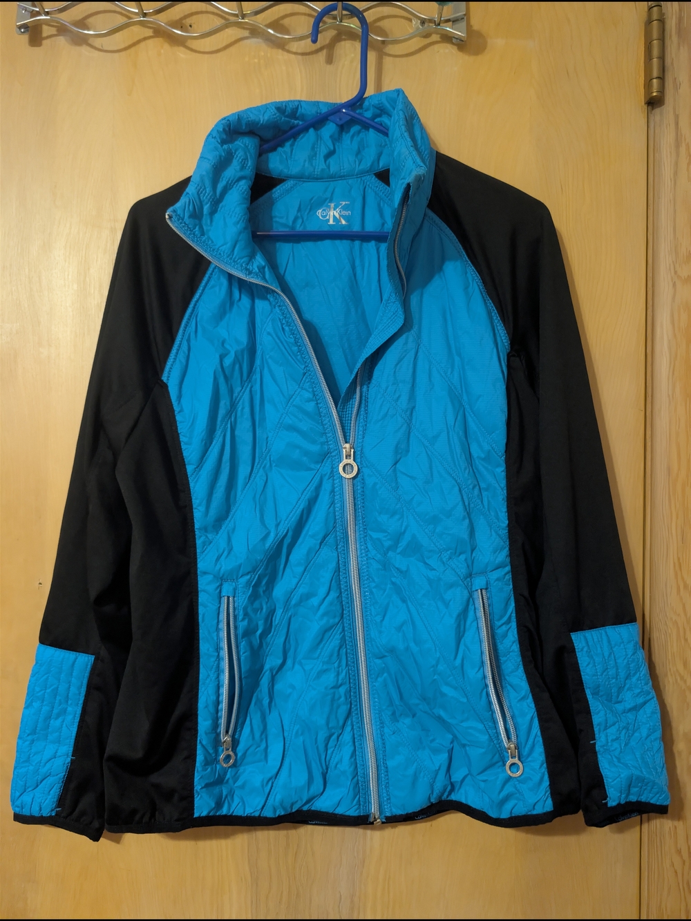 Calvin Klein Black and Bright Blue Quilted Active Utility Jacket
